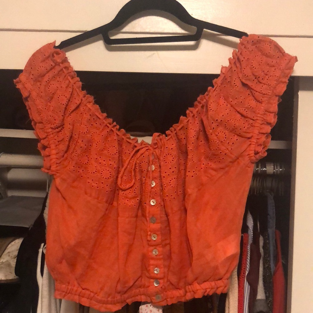 Free people over the shoulder orange blouse